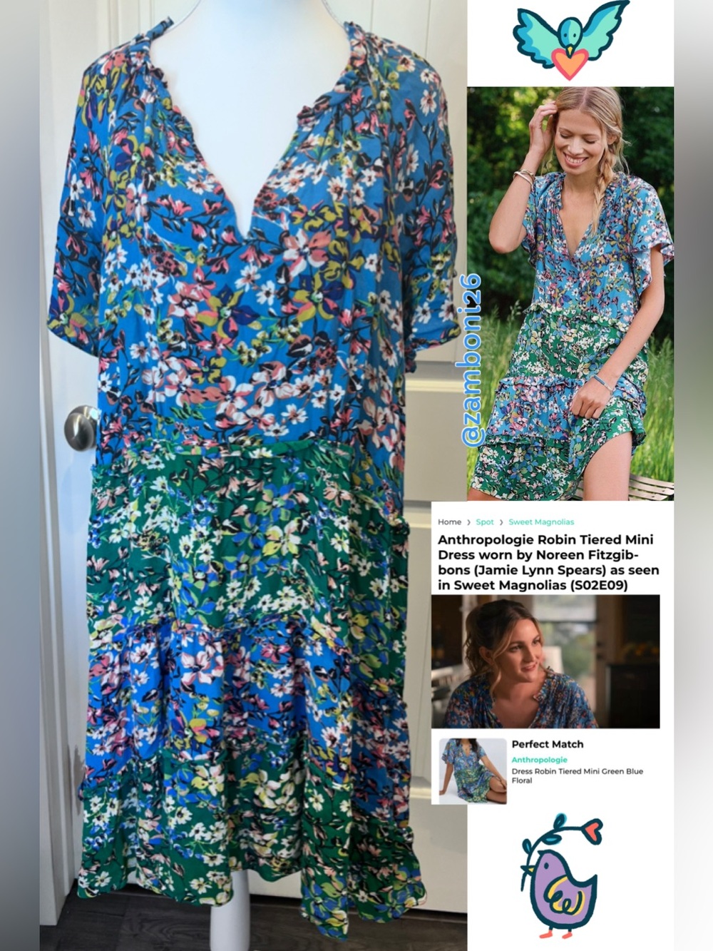 Anthropologie Robin Tiered Mini Floral Dress Sweet Magnolias Jaime Lynn Spears